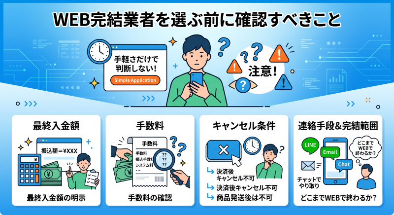 クレジットカード現金化でweb完結業者を選ぶ前に確認するポイント