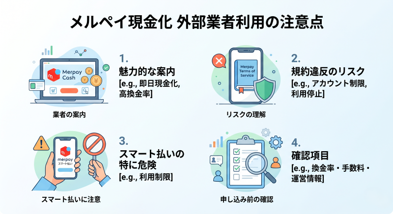 メルペイ現金化の外部業者利用前の注意点