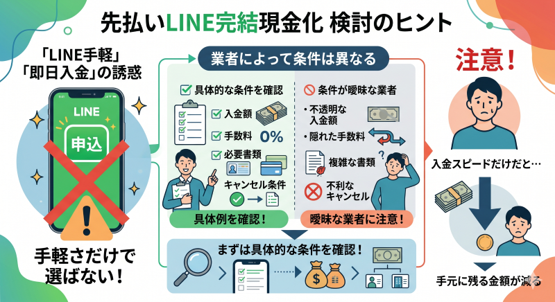 先払いLINE完結現金化の業者を選ぶときの注意点