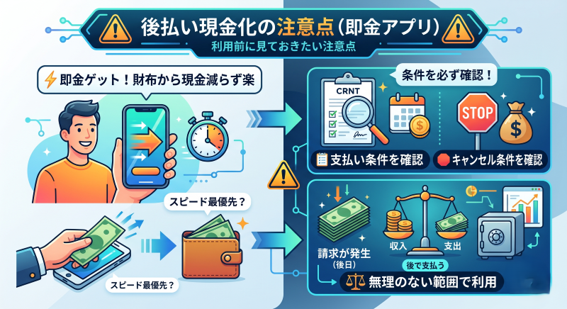 即金アプリ後払い現金化利用前の注意点