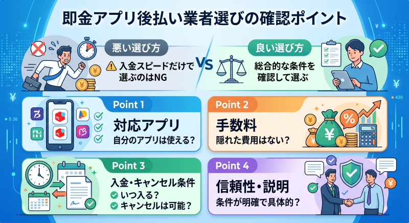 即金アプリ現金化で業者を選ぶときのポイント